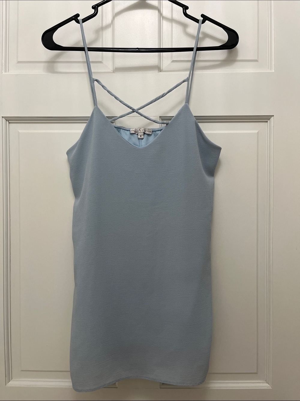 moa moa Light Blue Crisscross Strap Textured Tank Top - Size Medium